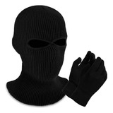 Kit Touca Ninja E Luva Preta Balaclava Para Motoboy Frio Lã 