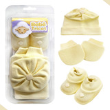 Kit Touca Sapatinho Luva Saída Maternidade Infantil Amarelo