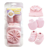 Kit Touca Sapatinho Luva Saída Maternidade Infantil Rosa
