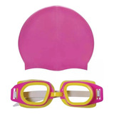 Kit Touca Silicone E Óculos De Natação Infantil Para Menina 