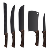 Kit Tramontina Churrasco Black 5 Peças Facas Com Cutelo
