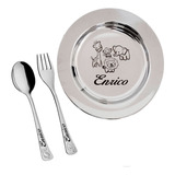 Kit Tramontina Prato Colher Garfo Inox Infantil Escolar Nome