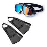 Kit Triathlon Pé De Pato E Óculos Proteção Uv 100% E Antifog