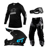 Kit Trilha Insane In Black Calça E Camisa + Capacete Óculos