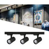 Kit Trilho Eletrificado 1m Preto + 3 Spots Led 7w Frio
