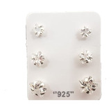 Kit Trio 3 Brincos De Prata 925 Estrela 2° Furo Zirconia Cor Prateado