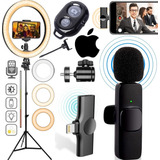 Kit Tripé Microfone Sem Fio iPhone Ring Light Gravação Vídeo