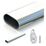 Kit Tubo Cabideiro Oval Cromado Com Suportes Lat. - 150cm