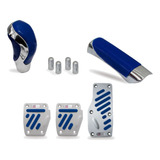 Kit Tuning Cromado Pedaleira Manopla Bola Câmbio Azul