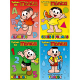 Kit Turma Da Mônica - Vamos Aprender Alfabeto + Cores E Formas + Números + Traços - Livros De Atividades