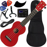 Kit Ukulele Soprano Elétrico Ativo Mahalo Mr1 Eq Vermelho