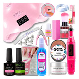 Kit Unhas Gel Uv Acrigel Lixa Elétrica Cabine Sun 48w