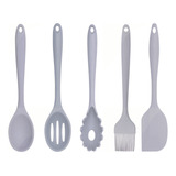 Kit Utensílio Silicone Cozinha Colher Espátula Concha Pincel
