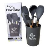 Kit Utensílios Cozinha Silicone Colher Copo Suporte 7 Peças