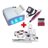 Kit Uv Unhas Gel/cabine 220v+ Lixa + Kit Gel Lidan 12 Itens