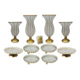 Kit Vaso Pedraria Cristal + Bandejas 10 Peças + Brinde 