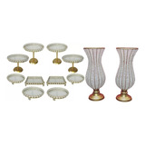 Kit Vaso Pedraria Cristal Bandejas 12 Peças Espelhos Luxo