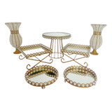 Kit Vaso Pedraria Cristal Perola Bandejas Boleira 7 Peças 