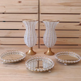 Kit Vasos Jarros Pedraria Cristal Bandejas Espelhadas 5 Pçs 