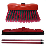 Kit Vassoura E Rodo Puxa Seca Com Cabo Nylon Cerdas Macias