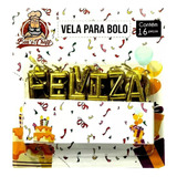 Kit Velas Bolo Feliz Aniversário Letra Festa Dourada 16 Pçs