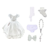 Kit Vestido De Batizado Bebe Menina Branco E Acessórios 