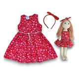 Kit Vestido Infantil Com Boneca De Pano + Laço