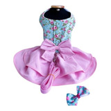 Kit Vestido Pet My Flowers Com Guia E Laço - Vestido Florido