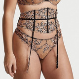 Kit Victorias Secret Calcinha Cinta Liga Floral Embroidered