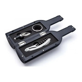 Kit Vinho 4 Peças Abridor Saca Rolha Tampa Anel Garrafa Case