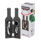 Kit Vinho 4 Peças Abridor Saca Rolha Tampa Anel Garrafa Case