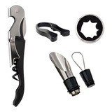Kit Vinho 5 Peças Saca Rolhas Tampa Dosador Anel Lacre Inox