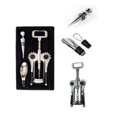 Kit Vinho Abridor Saca Rolhas Tampa E Bico Dosador Aço Inox