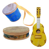 Kit Viola Artesanal + Tambor De Couro + Pandeiro Infantil