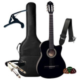 Kit Violao Eletrico Giannini Nf14 Nylon Acessórios Completo Cor Preto Material Do Diapasão Bordo Escurecido Orientação Da Mão Destro
