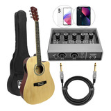 Kit Violão Eletroacustico Aço + Interface Android iPhone Mxt Cor Madeira Clara Material Do Diapasão Bordo Orientação Da Mão Destro