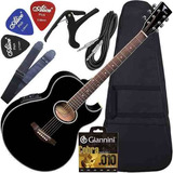 Kit Violão Eletroacústico Completo C/ Capa Gl36 Preto Eagle