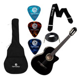Kit Violão Giannini Nf14 Elétrico Flat Nylon Afinador Bk