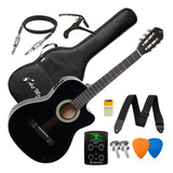 Kit Violão Giannini Sf-14ceq Bk Flat Eletrico + Acessórios