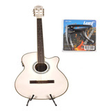 Kit Violão Land Eletrico Nylon Branco Capotraste Pba-07