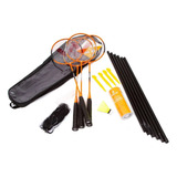 Kit Vollo Badminton - 4 Raquetes, 3 Petecas, Rede E Suportes