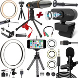 Kit Webcam Luz Microfone Gravação Vídeo Aula Online Celular