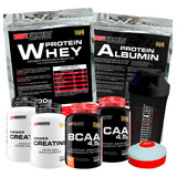 Kit Whey + Albumina + 2x Bcaa + 2x Creatina + Copo + P/ Cáps Sabor Baunilha