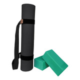 Kit Yoga Mat Tapete Colchonete Pilates + 2 Blocos Eva + Alça