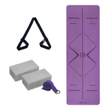 Kit Yoga Tapete Tpe 6mm + Alça Porta Mat + 2x Blocos + Faixa