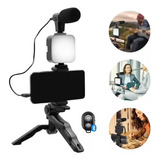 Kit Youtuber 5 Em 1 Microfone Lapela Tripé + Luz Iluminador 