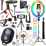Kit Youtuber Microfone Tripé Universal Iluminador Ring Light