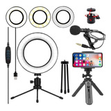 Kit Youtuber Tripé Celular Ring Light Selfie Microfone Lapel