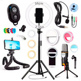 Kit Youtuber Tripé + Microfone Condensador + Ring Light 26cm