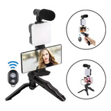 Kit Youtuber Vlog Live Tripé Celular Suporte Led Microfone